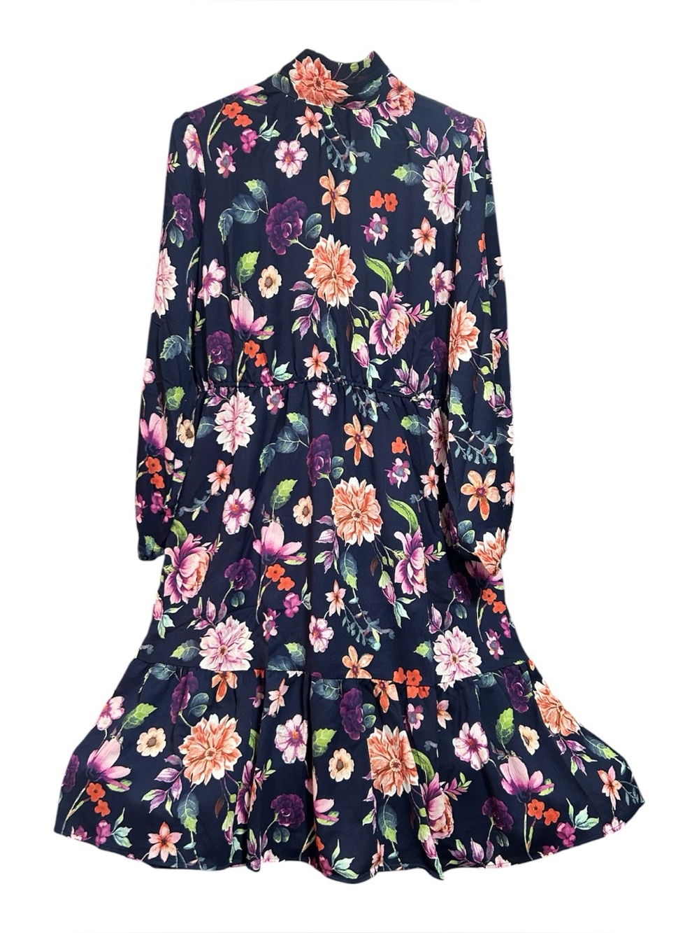 Studio Park Navy Floral High-Neck Long Sleeve Dress